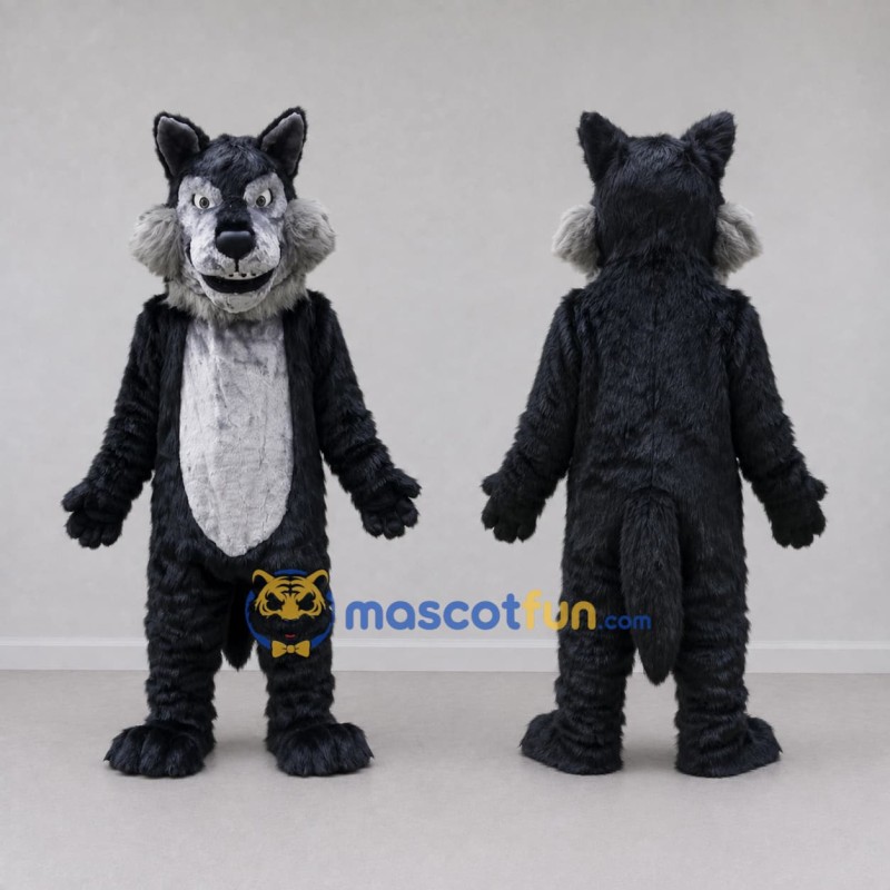 Custom Dark Gray and Black Wolf Mascot Costume Adult Full Body Suit for School Events