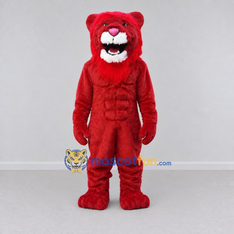 Custom Red Muscular Big Cat Mascot Costume Adult Full Body Suit for Sports Events