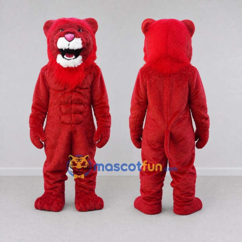 Custom Red Muscular Big Cat Mascot Costume Adult Full Body Suit for Sports Events
