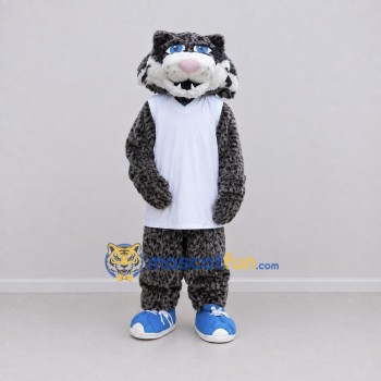 Custom Gray and White Leopard in Sportswear Mascot Costume Adult Full Body Suit for Sports Events Custom Gray and White Leopard in Sportswear Mascot Costume Adult Full Body Suit for Sports Events