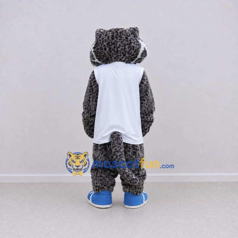 Custom Gray and White Leopard in Sportswear Mascot Costume Adult Full Body Suit for Sports Events Custom Gray and White Leopard in Sportswear Mascot Costume Adult Full Body Suit for Sports Events