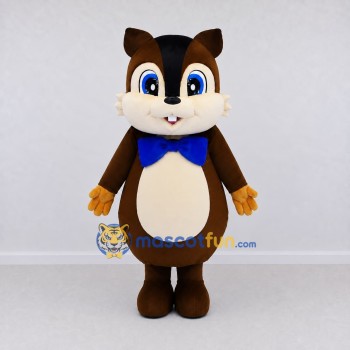 Custom Brown Cream and Blue Chipmunk with Bow Tie Mascot Costume Adult Full Body Suit for School Events