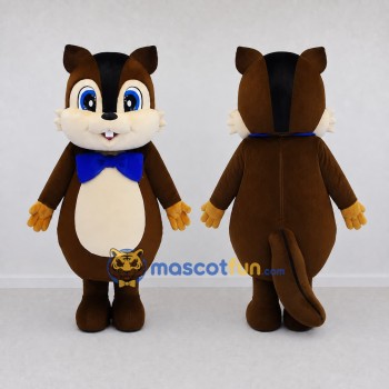 Custom Brown Cream and Blue Chipmunk with Bow Tie Mascot Costume Adult Full Body Suit for School Events