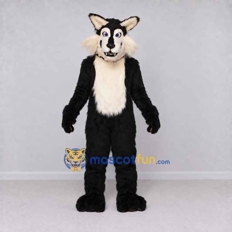 Custom Black and Cream Wolf Mascot Costume Adult Full Body Suit for School Events Custom Black and Cream Wolf Mascot Costume Adult Full Body Suit for School Events