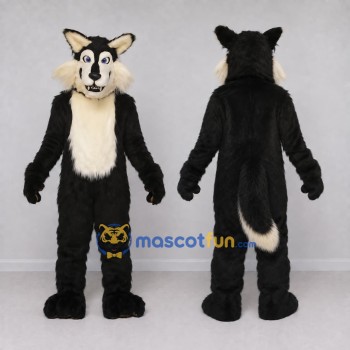 Custom Black and Cream Wolf Mascot Costume Adult Full Body Suit for School Events