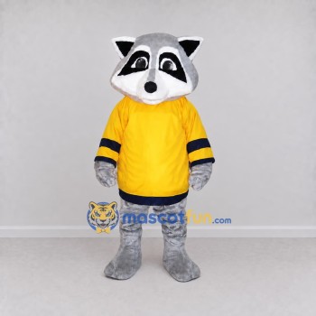 Custom Gray and Yellow Raccoon in Sportswear Mascot Costume Adult Full Body Suit for Sports Events Custom Gray and Yellow Raccoon in Sportswear Mascot Costume Adult Full Body Suit for Sports Events