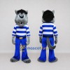 Custom Gray Blue and White Wolf in Striped Shirt Mascot Costume Adult Full Body Suit for School Events Custom Gray Blue and White Wolf in Striped Shirt Mascot Costume Adult Full Body Suit for School Events