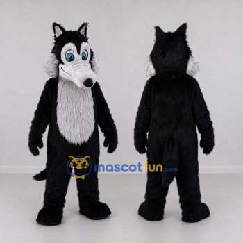 Custom Black and Gray Wolf Mascot Costume Adult Full Body Suit for School Events