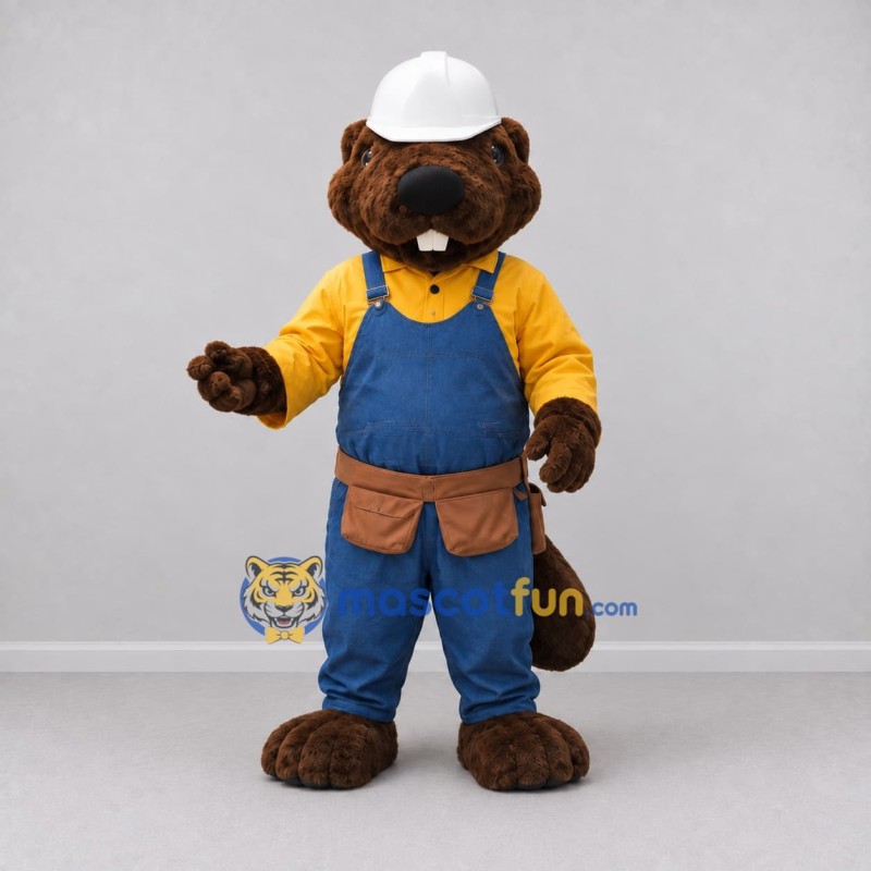 Custom Brown Yellow and Blue Beaver Builder Mascot Costume Adult Full Body Suit for Community Events