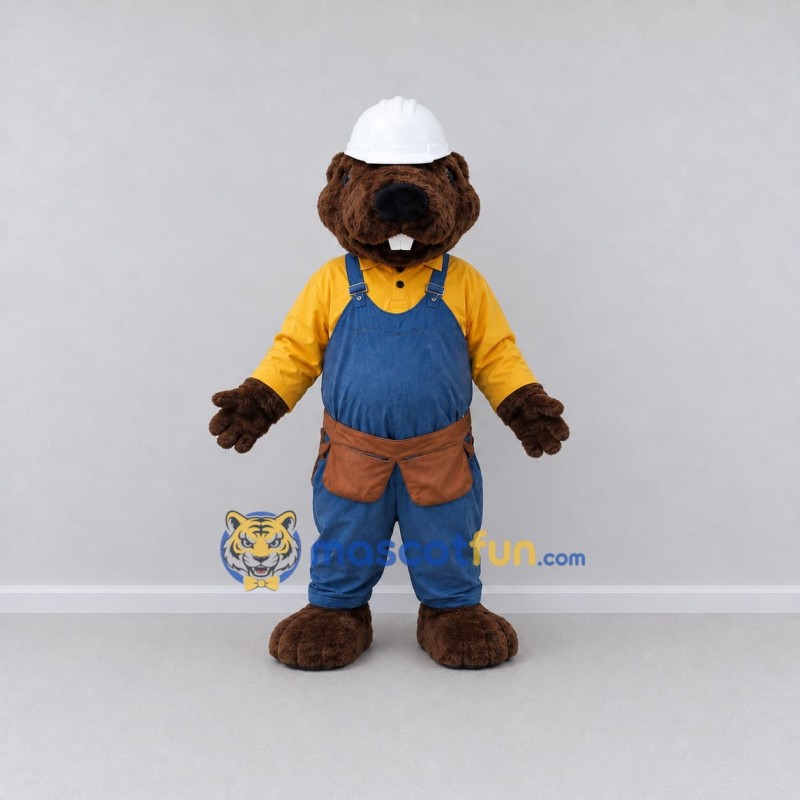 Custom Brown Yellow and Blue Beaver Builder Mascot Costume Adult Full Body Suit for Community Events