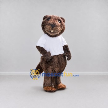 Custom Brown and White Beaver in T Shirt Mascot Costume Adult Full Body Suit for School Events
