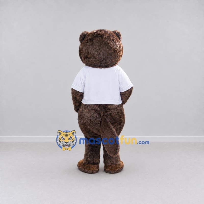 Custom Brown and White Beaver in T Shirt Mascot Costume Adult Full Body Suit for School Events Custom Brown and White Beaver in T Shirt Mascot Costume Adult Full Body Suit for School Events