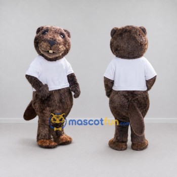 Custom Brown and White Beaver in T Shirt Mascot Costume Adult Full Body Suit for School Events