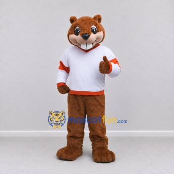 Custom Brown White and Orange Beaver in Sportswear Mascot Costume Adult Full Body Suit for Sports Events