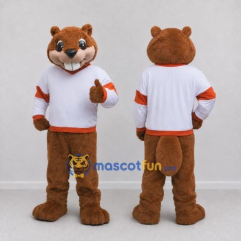 Custom Brown White and Orange Beaver in Sportswear Mascot Costume Adult Full Body Suit for Sports Events