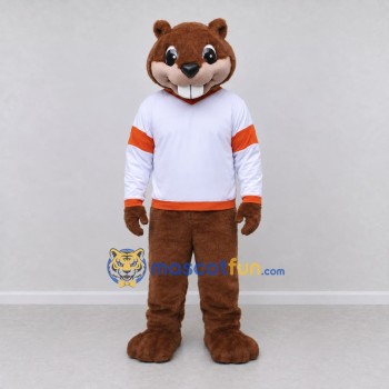 Custom Brown White and Orange Beaver in Sportswear Mascot Costume Adult Full Body Suit for Sports Events