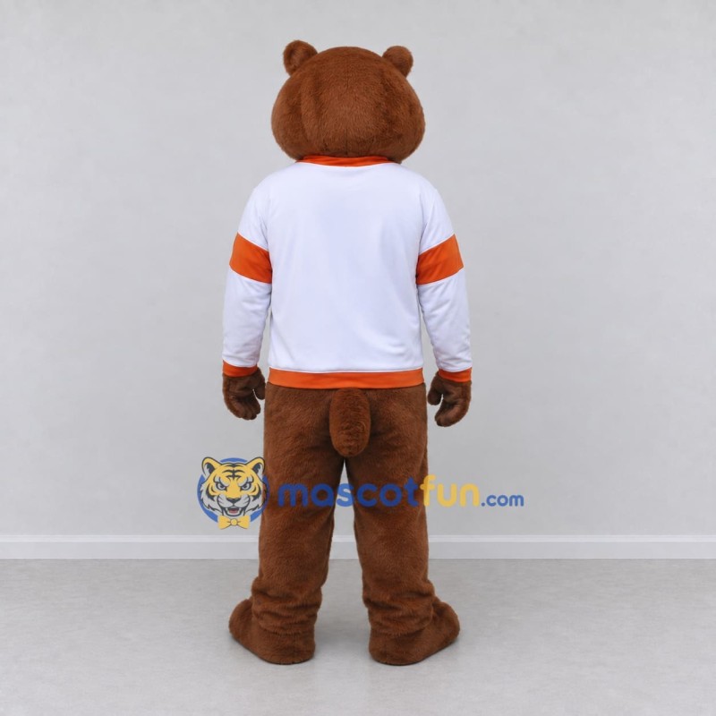 Custom Brown White and Orange Beaver in Sportswear Mascot Costume Adult Full Body Suit for Sports Events Custom Brown White and Orange Beaver in Sportswear Mascot Costume Adult Full Body Suit for Sports Events
