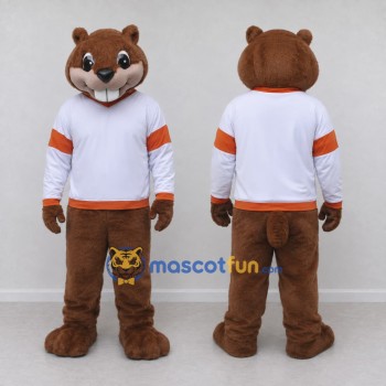 Custom Brown White and Orange Beaver in Sportswear Mascot Costume Adult Full Body Suit for Sports Events