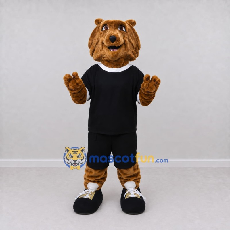Custom Brown and Black Lion in Sportswear Mascot Costume Adult Full Body Suit for Sports Events Custom Brown and Black Lion in Sportswear Mascot Costume Adult Full Body Suit for Sports Events