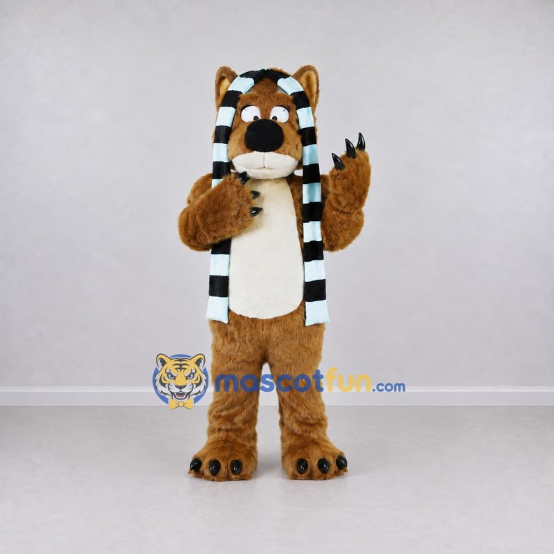 Custom Brown Black and White Beaver with Scarf Mascot Costume Adult Full Body Suit for Winter Events Custom Brown Black and White Beaver with Scarf Mascot Costume Adult Full Body Suit for Winter Events