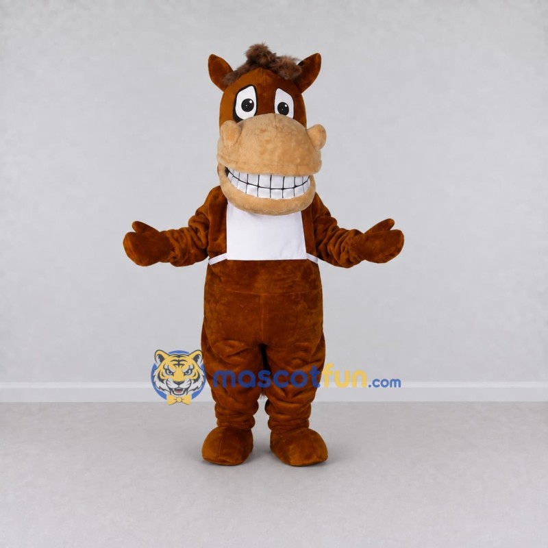 Custom Brown and White Horse Mascot Costume Adult Full Body Suit for School Events