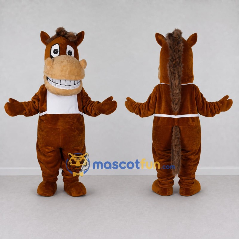 Custom Brown and White Horse Mascot Costume Adult Full Body Suit for School Events