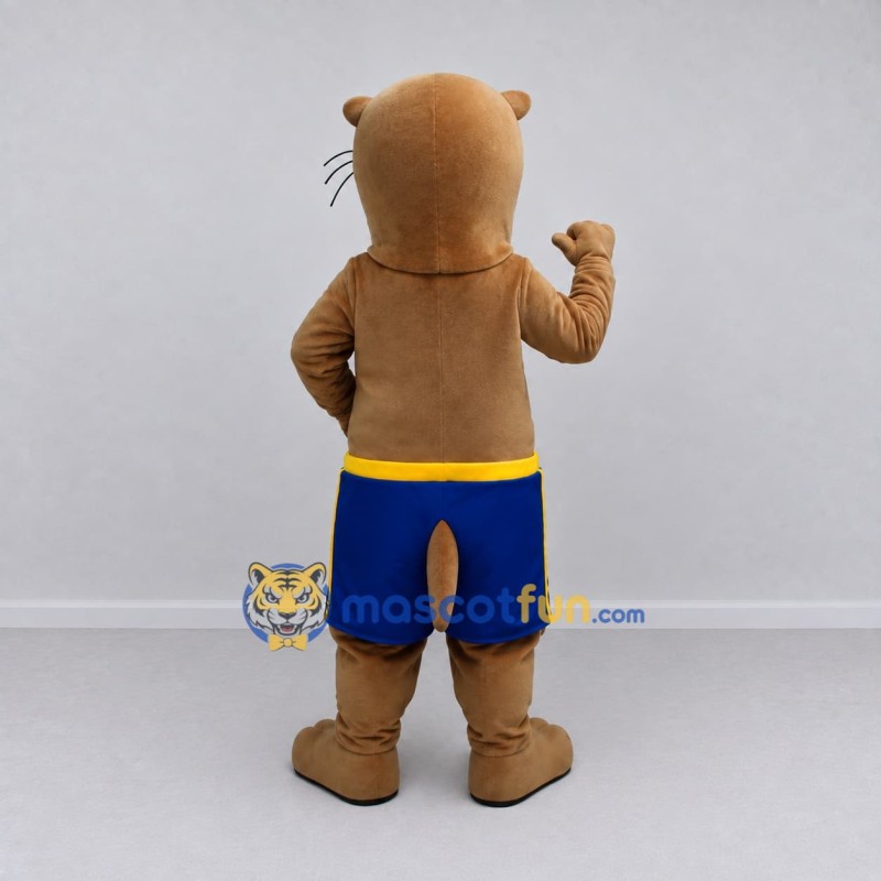 Custom Tan and Blue Otter in Sports Shorts Mascot Costume Adult Full Body Suit for Sports Events