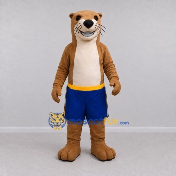 Custom Tan and Blue Otter in Sports Shorts Mascot Costume Adult Full Body Suit for Sports Events Custom Tan and Blue Otter in Sports Shorts Mascot Costume Adult Full Body Suit for Sports Events