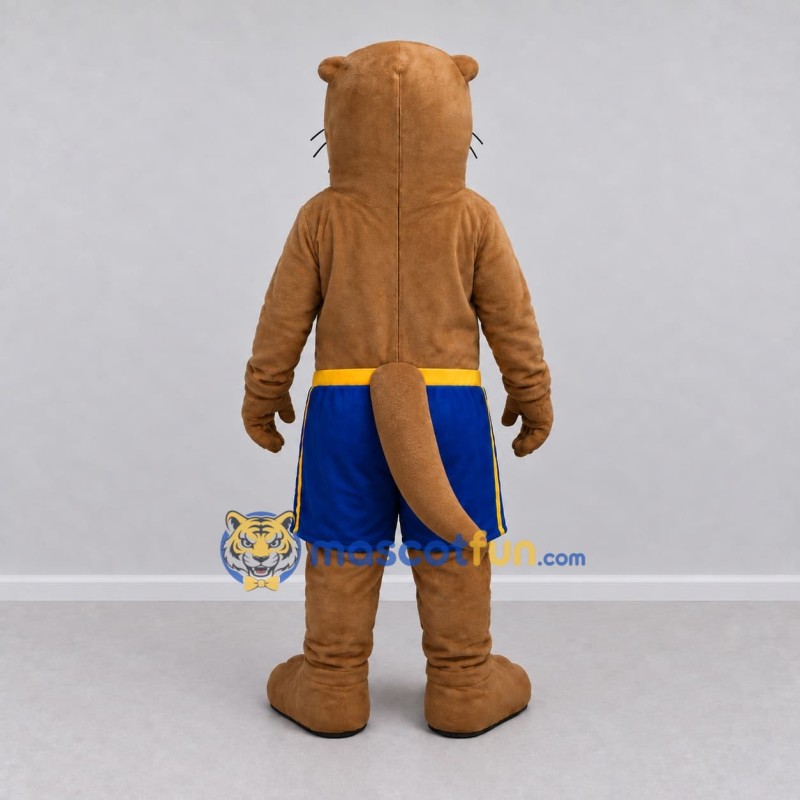 Custom Tan and Blue Otter in Sports Shorts Mascot Costume Adult Full Body Suit for Sports Events