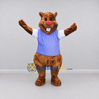 Custom Brown and Purple Beaver in T Shirt Mascot Costume Adult Full Body Suit for School Events