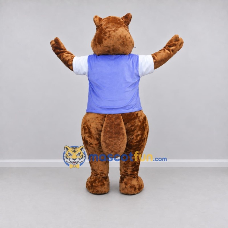 Custom Brown and Purple Beaver in T Shirt Mascot Costume Adult Full Body Suit for School Events Custom Brown and Purple Beaver in T Shirt Mascot Costume Adult Full Body Suit for School Events