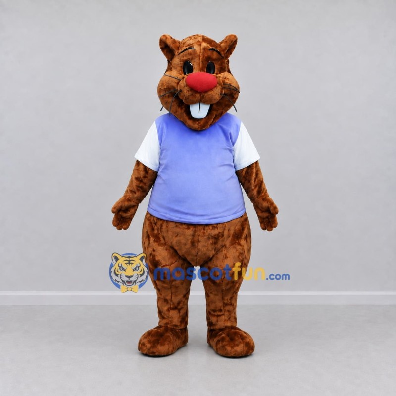 Custom Brown and Purple Beaver in T Shirt Mascot Costume Adult Full Body Suit for School Events Custom Brown and Purple Beaver in T Shirt Mascot Costume Adult Full Body Suit for School Events