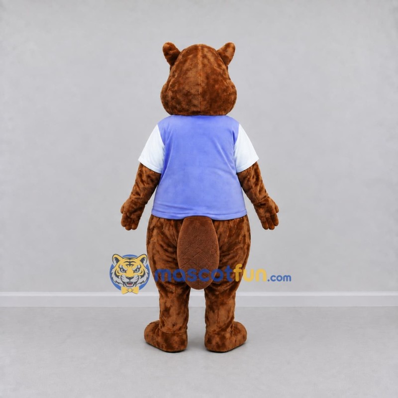 Custom Brown and Purple Beaver in T Shirt Mascot Costume Adult Full Body Suit for School Events Custom Brown and Purple Beaver in T Shirt Mascot Costume Adult Full Body Suit for School Events