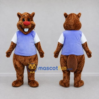 Custom Brown and Purple Beaver in T Shirt Mascot Costume Adult Full Body Suit for School Events