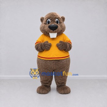 Custom Gray Brown and Yellow Beaver in T Shirt Mascot Costume Adult Full Body Suit for School Events
