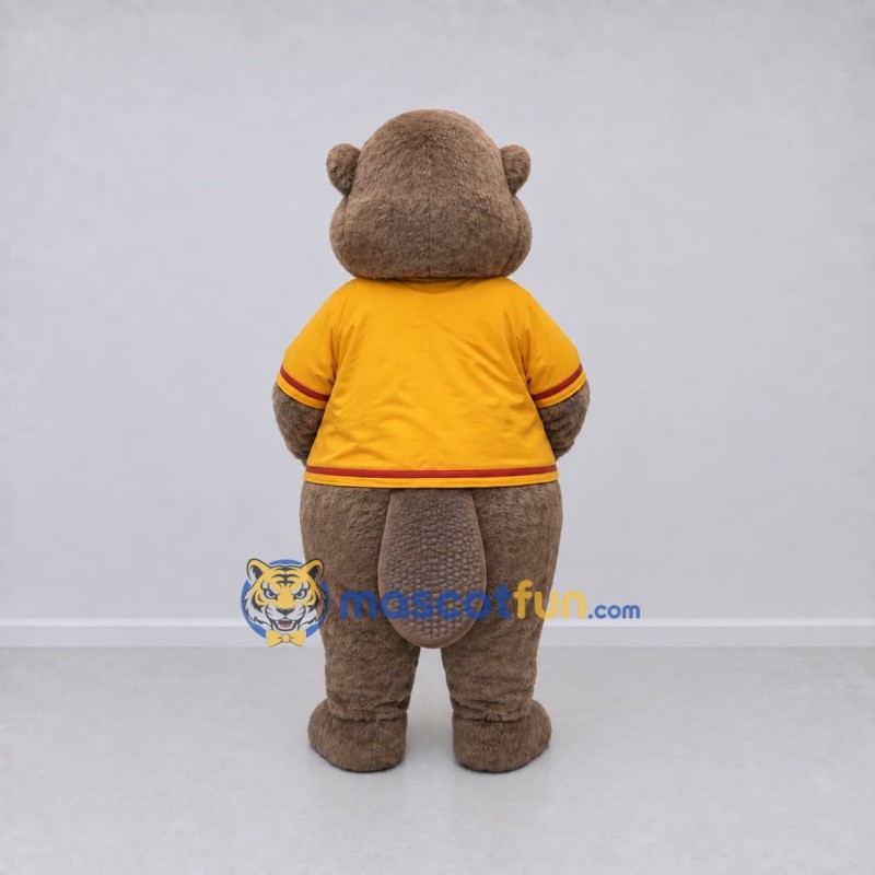 Custom Gray Brown and Yellow Beaver in T Shirt Mascot Costume Adult Full Body Suit for School Events Custom Gray Brown and Yellow Beaver in T Shirt Mascot Costume Adult Full Body Suit for School Events