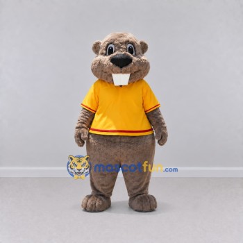 Custom Gray Brown and Yellow Beaver in T Shirt Mascot Costume Adult Full Body Suit for School Events