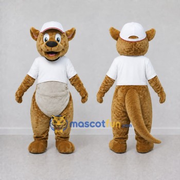 Custom Tan and White Kangaroo in T Shirt Mascot Costume Adult Full Body Suit for School Events