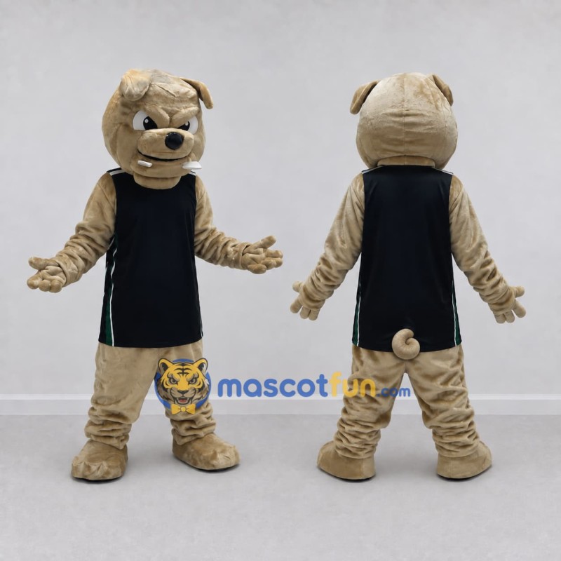 Custom Tan and Black Bulldog in Sportswear Mascot Costume Adult Full Body Suit for Sports Events