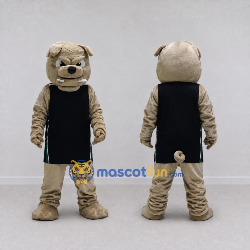 Custom Tan and Black Bulldog in Sportswear Mascot Costume Adult Full Body Suit for Sports Events