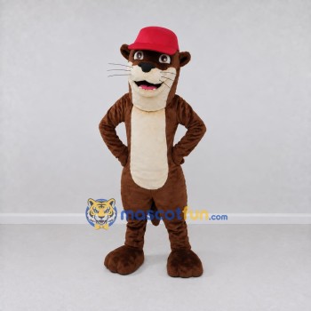 Custom Brown Cream and Red Otter in Cap Mascot Costume Adult Full Body Suit for School Events Custom Brown Cream and Red Otter in Cap Mascot Costume Adult Full Body Suit for School Events