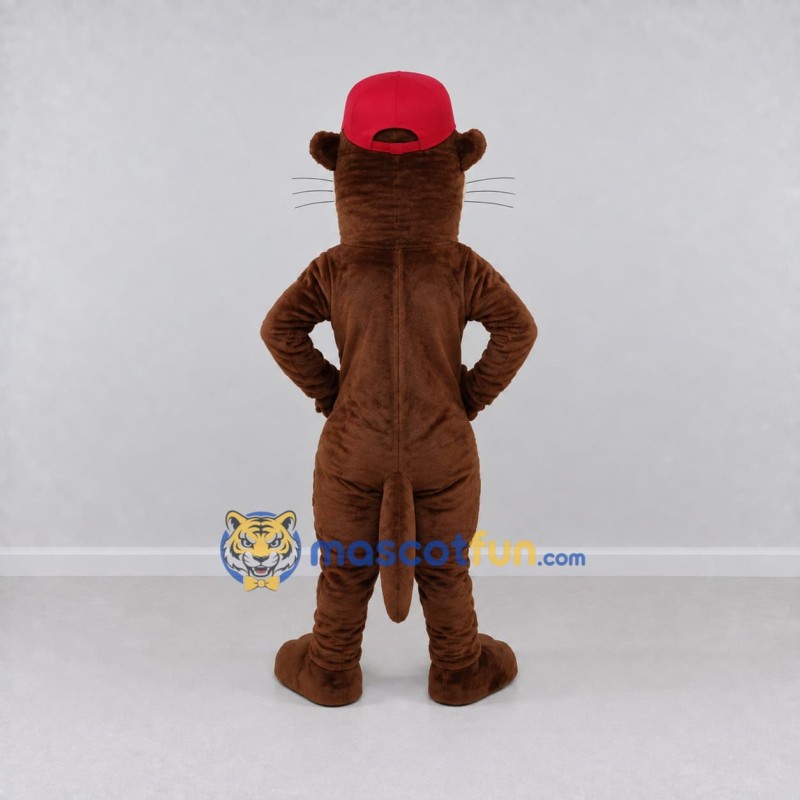 Custom Brown Cream and Red Otter in Cap Mascot Costume Adult Full Body Suit for School Events Custom Brown Cream and Red Otter in Cap Mascot Costume Adult Full Body Suit for School Events