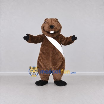 Custom Brown and White Beaver with Sash Mascot Costume Adult Full Body Suit for School Events Custom Brown and White Beaver with Sash Mascot Costume Adult Full Body Suit for School Events