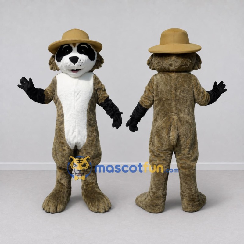 Custom Brown and White Raccoon in Hat Mascot Costume Adult Full Body Suit for Outdoor Events Custom Brown and White Raccoon in Hat Mascot Costume Adult Full Body Suit for Outdoor Events