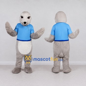Custom Light Gray and Blue Seal in T Shirt Mascot Costume Adult Full Body Suit for Ocean Events