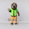 Custom Brown Lime Green and Tan Sloth in Shirt and Tie Mascot Costume Adult Full Body Suit for School Events