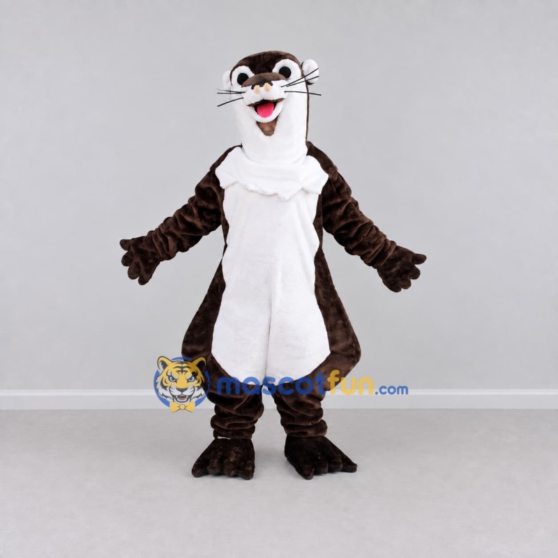 Custom Dark Brown and White Otter Mascot Costume Adult Full Body Suit for Wildlife Events