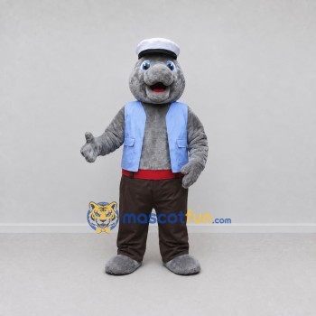 Custom Gray and Light Blue Seal Sailor Mascot Costume Adult Full Body Suit for Ocean Events Custom Gray and Light Blue Seal Sailor Mascot Costume Adult Full Body Suit for Ocean Events