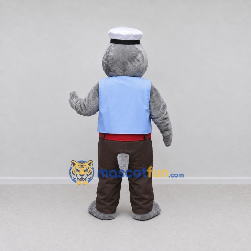 Custom Gray and Light Blue Seal Sailor Mascot Costume Adult Full Body Suit for Ocean Events