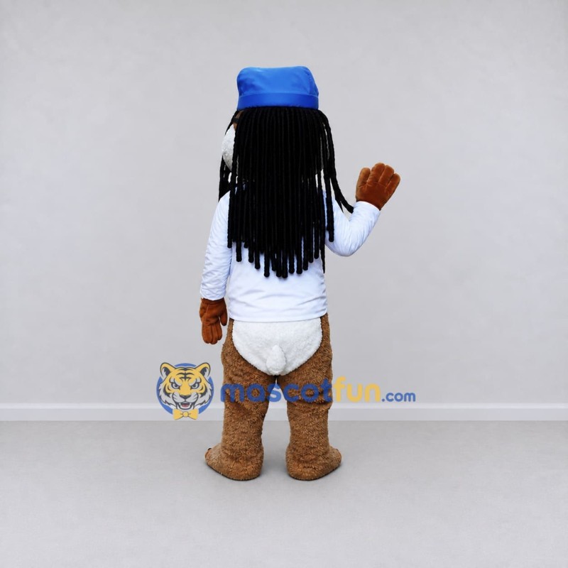 Custom Brown White and Blue Animal Character in Cap and Glasses Mascot Costume Adult Full Body Suit for School Events